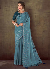 Satin Organza Embroidered Indian Designer Saree